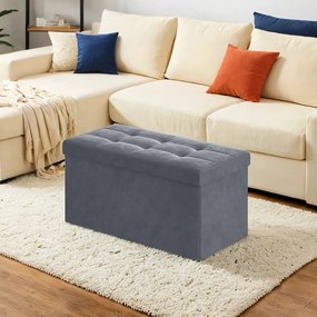 Banco com espaço de arrumação em veludo 38 x 76 x 38 cm cinza escuro