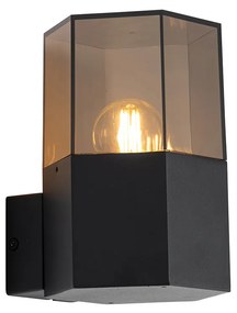 Candeeiro de parede exterior preto com vidro fumê hexagonal IP44 - Denmark Moderno