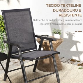 Conjunto de 2 Cadeiras Dobráveis para Exterior Cadeiras para Jardim com Textilene e Metal  58x64x94 cm Cinza Escuro