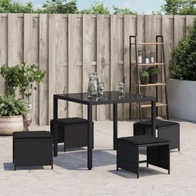 Bancos de jardim com almofadões 4 pcs 40x40x35 cm vime PE preto