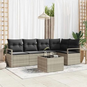 Conjunto de Sofá de Jardim de 6 Peças com Almofadas Cinza Vime PE