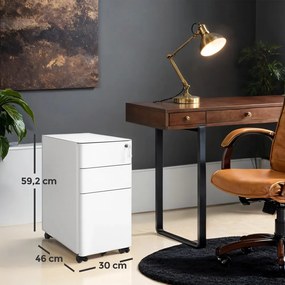 Bloco gavetas escritório com rodas 46 x 30 x 59,2 cm branco