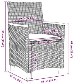 Conjunto de Jantar de Jardim de 3 Peças com Almofadas em Bege, Rattan