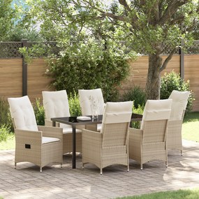 vidaXL Conjunto de Jantar de Jardim de 7 Peças com Almofadas, Poliratan Bege