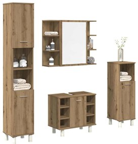 4 pcs móveis de casa de banho deriv. madeira carvalho artisiano