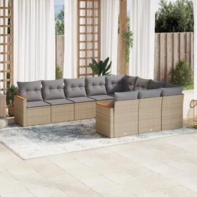 10 pcs conjunto de sofás p/ jardim com almofadões vime PE bege