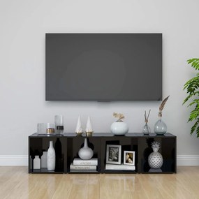 vidaXL Móveis de TV 4 pcs derivados de madeira preto brilhante