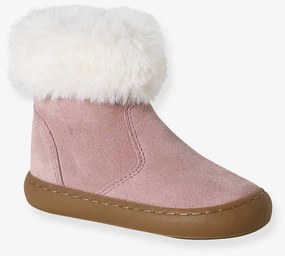 Botas em pele com forro e fecho, para bebé menina  rosa-velho