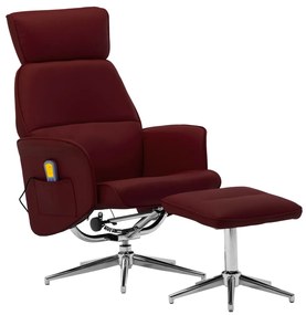 vidaXL Poltrona massagens recli. + apoio pés couro artificial vermelho