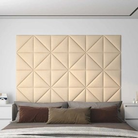 vidaXL Painel de parede 12 pcs 30x30 cm tecido 0,54 m² cor creme