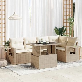 vidaXL 6 pcs conjunto de sofás p/ jardim com almofadões vime PE bege