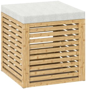 HOMCOM Banco com Armazenamento 57,7L Banco com Arrumação Estofado em Linho Sintético com Estrutura em Bambu 40x40x47 cm Cinza e Madeira