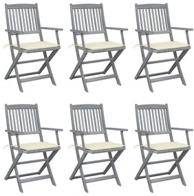 vidaXL Cadeiras exterior dobráveis c/ almofadões 6 pcs acácia maciça