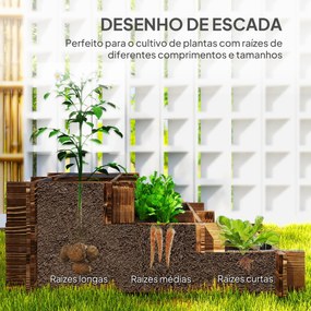 Caixa de Plantio de Madeira de 3 Níveis com Malha Geotextil para Cultivos de Plantas Flores Exterior 93x93x35 cm Carbonizado