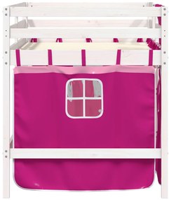 Cama alta p/ criança c/ cortinas 90x190 cm pinho maciço rosa