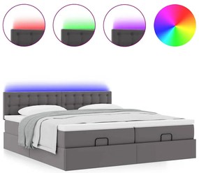 Cama otomana com colchões &amp; LEDs 180x200 cm couro artificial