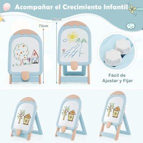 Cavalete de arte dobrável com altura ajustável, cadeira, marcadores, apagador a seco e brinquedos magnéticos azul