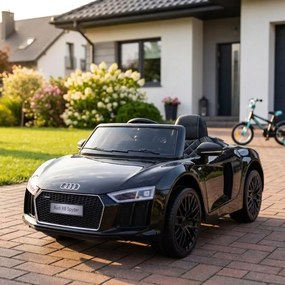 Carro elétrico para Crianças 12V AUDI R8 Spyder RS Rodas de EVA, controlo remoto Preto