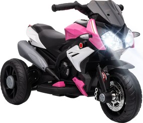 Mota Elétrica Infantil 6V de 3 Rodas com Pedal, Farol LED, Música e Buzina para Crianças de 3 a 5 Anos, Rosa