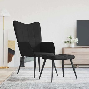 vidaXL Cadeira de descanso com banco tecido preto