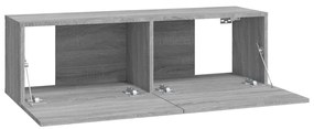 Armários de parede p/ TV 4 pcs 100x30x30 cm cinzento sonoma