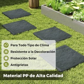Conjunto de 16 ladrilhos jardim de 39,5 x 39,5 cm em PP com estacas de fixação e pedras decorativas para passadiços de jardim, pavimentos exteriores,