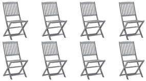 Cadeiras de exterior dobráveis 8pcs c/ almofadões acácia maciça