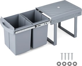 Cubo do Lixo, 50,5 x 33,5 x 41 cm, 2 Cubos Interiores Removíveis, Cinzento