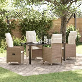 vidaXL Conjunto de Jantar de Jardim de 5 Peças com Almofadas de Rattan Bege