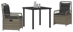 Conjunto de Jantar de Jardim 3 Peças em Rattan Sintético Cinza