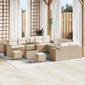 vidaXL Conjunto de Sofá de Jardim com Almofadas em Rattan Sintético Bege e Acácia