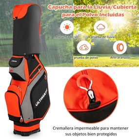 Saco para golfe Bolsa leve e portátil com 14 divisórias, 7 bolsos, capa para chuva, 42 x 31 x 91,5 cm  Vermelho alaranjado