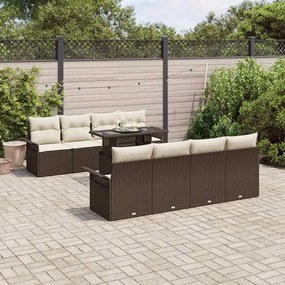 vidaXL Conjunto de Sofás de Jardim 9 Peças com Almofadas Castanho Rattan de Polietileno
