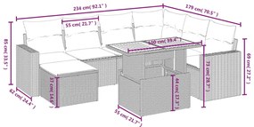8 pcs conjunto sofás de jardim com almofadões vime PE preto