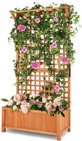 Floreira elevada para jardim 90 x 44,5 x 183,5 cm com treliça de madeira maciça com orifícios de drenagem para interior e exterior Natural