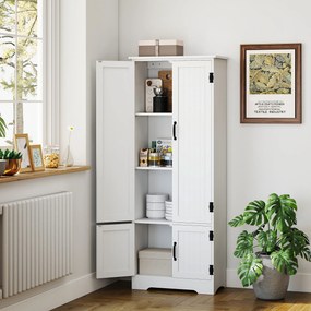 Armário de cozinha contemporâneo 60 x 30 x 153 cm com múltiplas opções de arrumação, 2 armários e 3 prateleiras, em MDF (painéis de partículas) branco