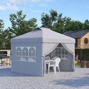 Tenda pop-up dobrável  3 x 3, altura ajustável, paredes laterais, aberturas de ventilação, janelas, saco de transporte com Rodas cinzento claro