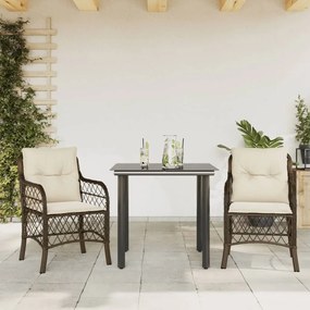 3 pcs conjunto bistrô com almofadões vime PE castanho