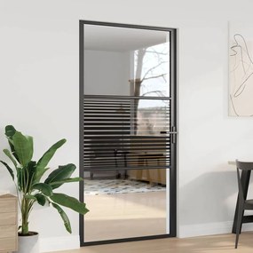 vidaXL Porta Interna Preto 102.5 x 201.5 cm Vidro Temperado, Alumínio