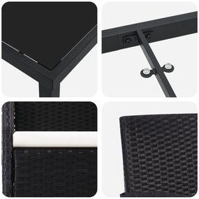 Conjunto de Jantar de Jardim 7 Peças com Almofadas Preto Rattan Poliés