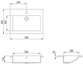 Lavatório de granito 600x450x120 mm cinzento