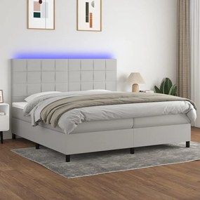 vidaXL Cama box spring c/ colchão e LED 200x200 cm tecido cinza-claro