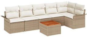 Conjunto de Sofá de Jardim de 7 Peças da com Almofadas Beiges e Madeir