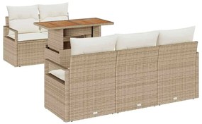 Conjunto de Sofá de Jardim de 6 Peças com Almofadas Bege em Rattan Sin