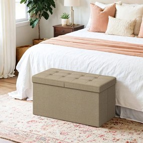 Banco com espaço de arrumação, arca de assento rebatível, 38 x 76 x 38 cm Castanho camel