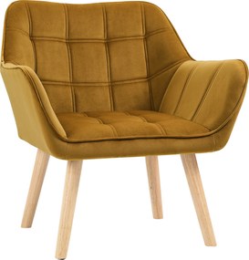 HOMCOM Poltrona para Sala Poltrona Relax Moderna Estofada em Veludo com Assento Amplo Pés em Madeira 67x61,5x71 cm Amarelo | Aosom Portugal
