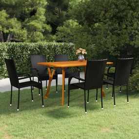 vidaXL 7 pcs conjunto de jantar para jardim preto
