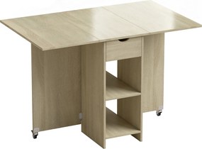 HOMCOM Mesa de jantar dobrável para 2-4 pessoas, mesa com rodízios e compartimento aberto e gaveta, ideal para espaços pequenos, Natural | Aosom Portugal