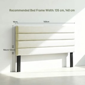 Cabeceira de Cama 140 cm Altura Ajustável em 3 Níveis 106/116/126 cm Estofada em Linho Bege