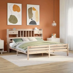 vidaXL Cama com estante sem colchão 200x200 cm pinho maciço